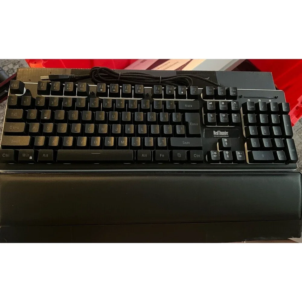 RedThunder K10 Wired Gaming Keyboard and Mouse and Wrist Rest Combo, RGB Backlit